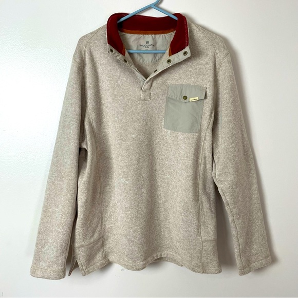 Woolrich Knit Fleece Sweatshirt V-Neck Cream Large - Picture 1 of 13